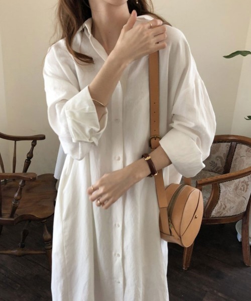 SallyLunn（サリーラン）の「ベーシックロングシャツワンピース（シャツワンピース・レディース・ベージュ/ブルー/ホワイト・LARGE/MEDIUM）」の7枚目の写真