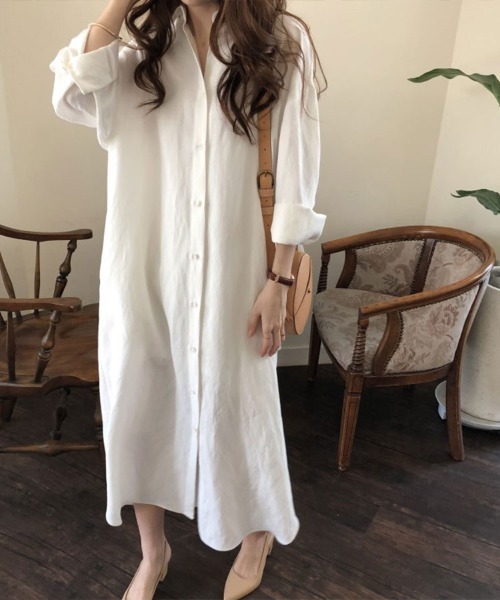 SallyLunn（サリーラン）の「ベーシックロングシャツワンピース（シャツワンピース・レディース・ベージュ/ブルー/ホワイト・LARGE/MEDIUM）」の8枚目の写真