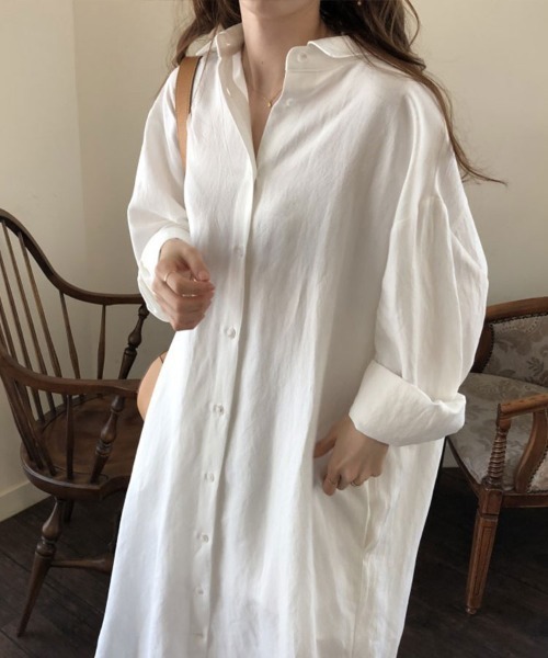 SallyLunn（サリーラン）の「ベーシックロングシャツワンピース（シャツワンピース・レディース・ベージュ/ブルー/ホワイト・LARGE/MEDIUM）」の5枚目の写真