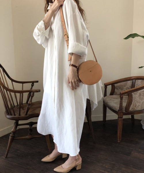 SallyLunn（サリーラン）の「ベーシックロングシャツワンピース（シャツワンピース・レディース・ベージュ/ブルー/ホワイト・LARGE/MEDIUM）」の9枚目の写真