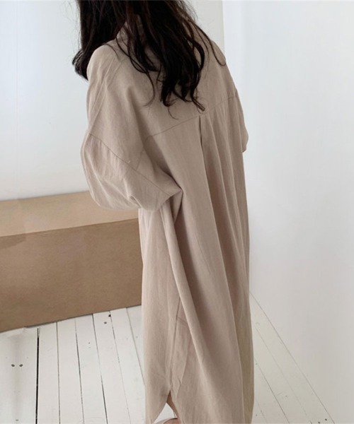 SallyLunn（サリーラン）の「ベーシックロングシャツワンピース（シャツワンピース・レディース・ベージュ/ブルー/ホワイト・LARGE/MEDIUM）」の12枚目の写真
