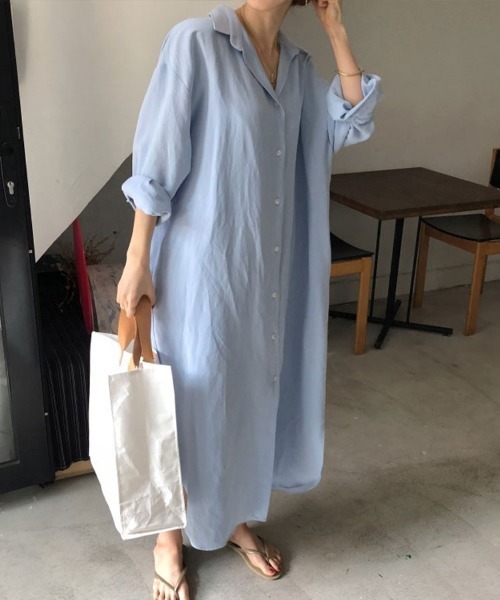 SallyLunn（サリーラン）の「ベーシックロングシャツワンピース（シャツワンピース・レディース・ベージュ/ブルー/ホワイト・LARGE/MEDIUM）」の13枚目の写真