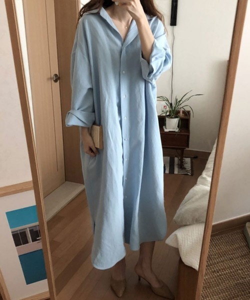 SallyLunn（サリーラン）の「ベーシックロングシャツワンピース（シャツワンピース・レディース・ベージュ/ブルー/ホワイト・LARGE/MEDIUM）」の17枚目の写真