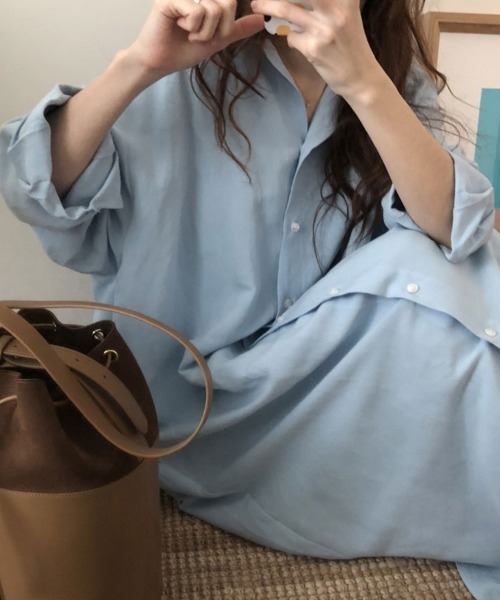 SallyLunn（サリーラン）の「ベーシックロングシャツワンピース（シャツワンピース・レディース・ベージュ/ブルー/ホワイト・LARGE/MEDIUM）」の18枚目の写真