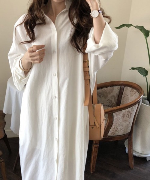 SallyLunn（サリーラン）の「ベーシックロングシャツワンピース（シャツワンピース・レディース・ベージュ/ブルー/ホワイト・LARGE/MEDIUM）」の6枚目の写真