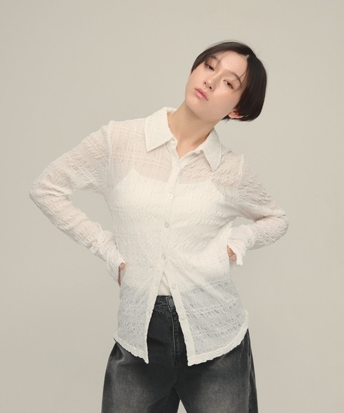 eL(エル)の「【eL】Cut Sleek Shirt/668747(シャツ/ブラウス・レディース・ブラック/オフホワイト・FREE)」の5枚目の写真