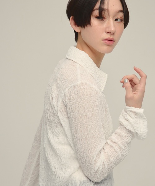 eL(エル)の「【eL】Cut Sleek Shirt/668747(シャツ/ブラウス・レディース・ブラック/オフホワイト・FREE)」の8枚目の写真