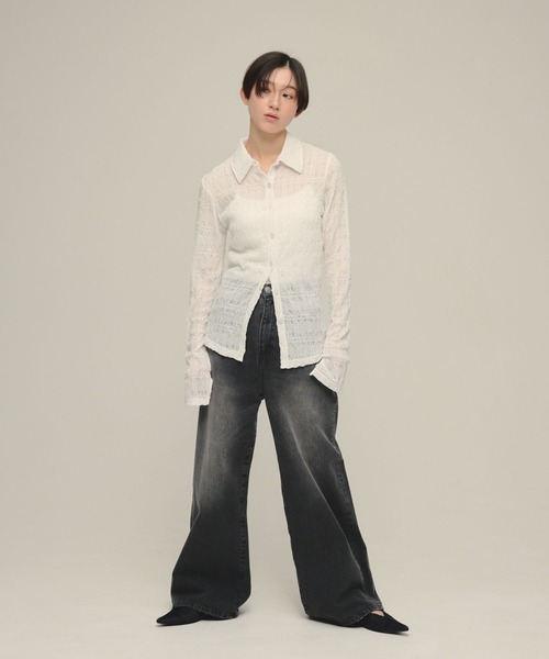 eL(エル)の「【eL】Cut Sleek Shirt/668747(シャツ/ブラウス・レディース・ブラック/オフホワイト・FREE)」の3枚目の写真