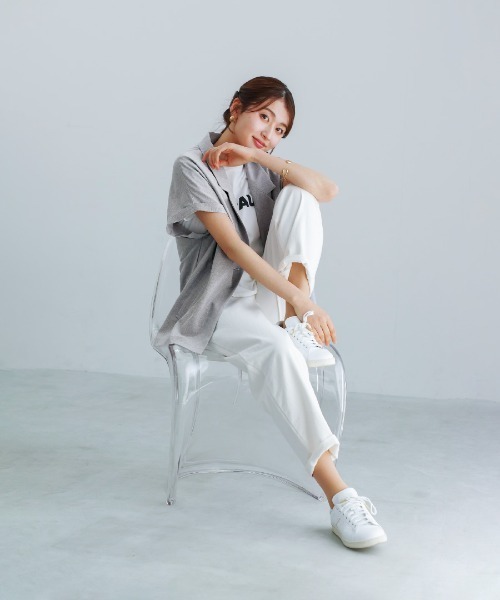 White Collection(ホワイトコレクション)の「【接触冷感・UVカット・速乾・洗える】ライトシャンブレー・フレンチスリーブジャケット(テーラードジャケット・レディース・ネイビー/ベージュ/グレー・L/M)」の11枚目の写真