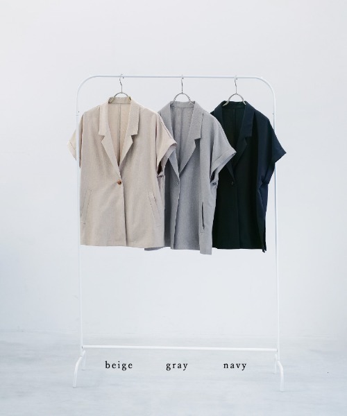 White Collection(ホワイトコレクション)の「【接触冷感・UVカット・速乾・洗える】ライトシャンブレー・フレンチスリーブジャケット(テーラードジャケット・レディース・ネイビー/ベージュ/グレー・L/M)」の21枚目の写真