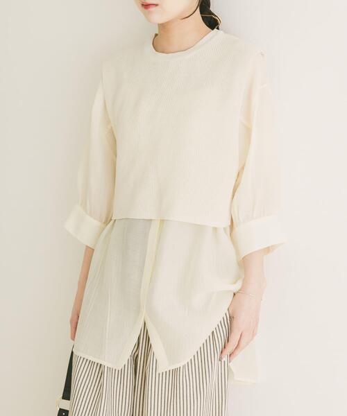 ITEMS URBANRESEARCH(アイテムズ アーバンリサーチ)の「ニットベストドッキングシャツ(シャツ/ブラウス・レディース・オフホワイト/ブラック・FREE)」の11枚目の写真