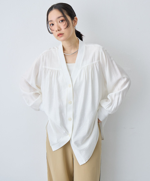 anyfee(エニフィー)の「【anyfee/大きいサイズ】シアーシャツカーディガン(2026SS)(カーディガン/ボレロ・レディース・ブラック/オフホワイト・5L/3L/LL/4L)」の7枚目の写真