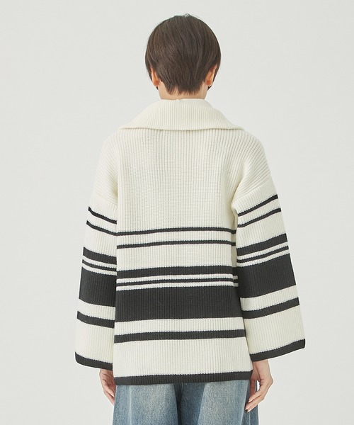 WRAPINKNOT（ラッピンノット）の「[WRAPINKNOT/ラッピンノット]EX.OVERSIZE BORDER KNIT（ニット/セーター・レディース・カーキ/アイボリー・0）」の6枚目の写真