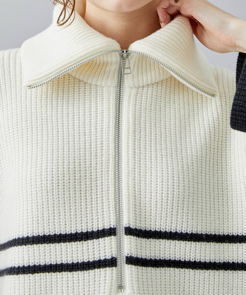 WRAPINKNOT（ラッピンノット）の「[WRAPINKNOT/ラッピンノット]EX.OVERSIZE BORDER KNIT（ニット/セーター・レディース・カーキ/アイボリー・0）」の7枚目の写真