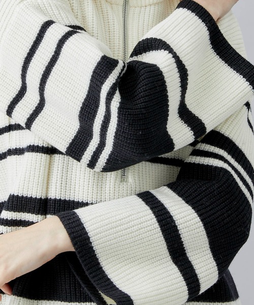 WRAPINKNOT（ラッピンノット）の「[WRAPINKNOT/ラッピンノット]EX.OVERSIZE BORDER KNIT（ニット/セーター・レディース・カーキ/アイボリー・0）」の8枚目の写真