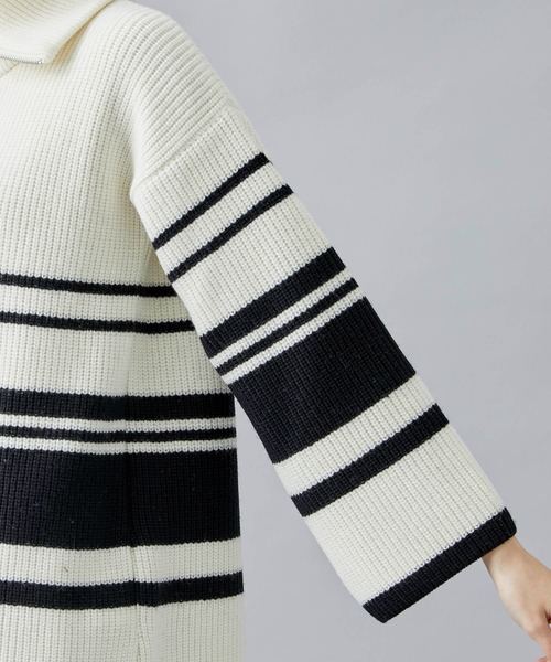 WRAPINKNOT（ラッピンノット）の「[WRAPINKNOT/ラッピンノット]EX.OVERSIZE BORDER KNIT（ニット/セーター・レディース・カーキ/アイボリー・0）」の9枚目の写真