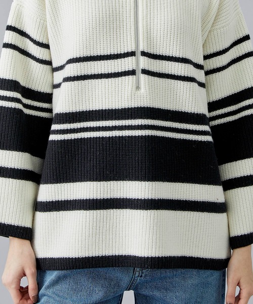WRAPINKNOT（ラッピンノット）の「[WRAPINKNOT/ラッピンノット]EX.OVERSIZE BORDER KNIT（ニット/セーター・レディース・カーキ/アイボリー・0）」の10枚目の写真