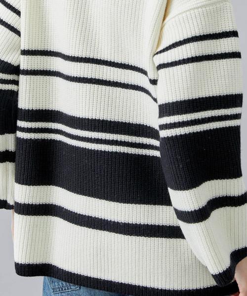 WRAPINKNOT（ラッピンノット）の「[WRAPINKNOT/ラッピンノット]EX.OVERSIZE BORDER KNIT（ニット/セーター・レディース・カーキ/アイボリー・0）」の11枚目の写真