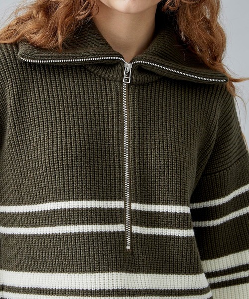 WRAPINKNOT（ラッピンノット）の「[WRAPINKNOT/ラッピンノット]EX.OVERSIZE BORDER KNIT（ニット/セーター・レディース・カーキ/アイボリー・0）」の15枚目の写真