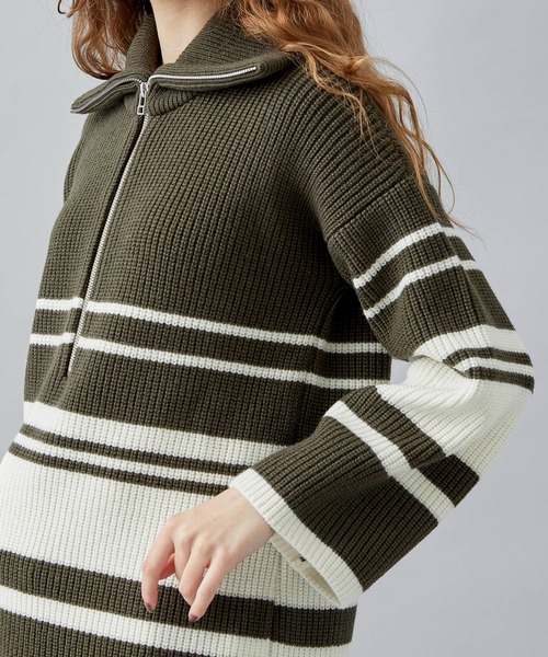WRAPINKNOT（ラッピンノット）の「[WRAPINKNOT/ラッピンノット]EX.OVERSIZE BORDER KNIT（ニット/セーター・レディース・カーキ/アイボリー・0）」の16枚目の写真
