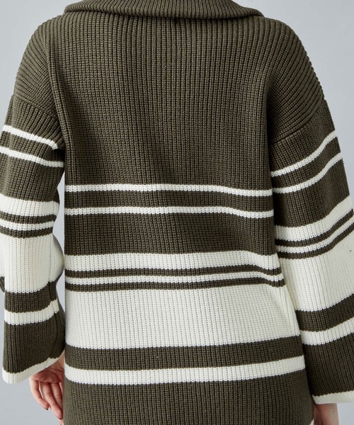 WRAPINKNOT（ラッピンノット）の「[WRAPINKNOT/ラッピンノット]EX.OVERSIZE BORDER KNIT（ニット/セーター・レディース・カーキ/アイボリー・0）」の18枚目の写真