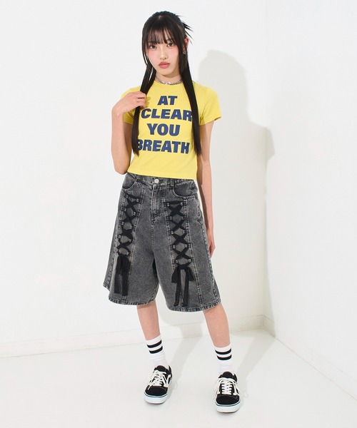 ANAP GiRL(アナップガール)の「メッセージロゴ ミニ Tシャツ(Tシャツ/カットソー・キッズ・ブラック/ホワイト/イエロー・S/XS/M)」の16枚目の写真