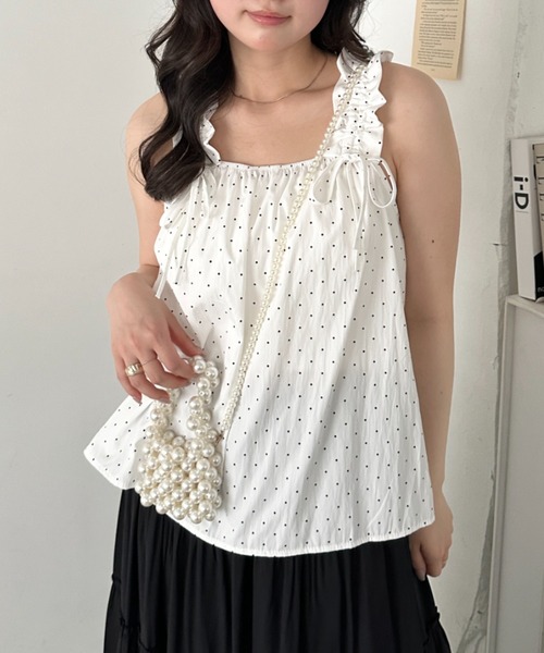 CLEA（クレア）の「ギャザーリボンノースリーブブラウス（シャツ/ブラウス・レディース・ブラック系その他/ホワイト系その他/ブラック/ピンク/ブルー/ホワイト・FREE）」の2枚目の写真