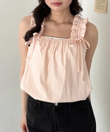 ギャザーリボンノースリーブブラウス