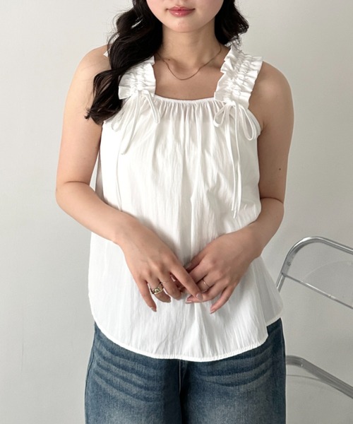 CLEA（クレア）の「ギャザーリボンノースリーブブラウス（シャツ/ブラウス・レディース・ブラック系その他/ホワイト系その他/ブラック/ピンク/ブルー/ホワイト・FREE）」の9枚目の写真