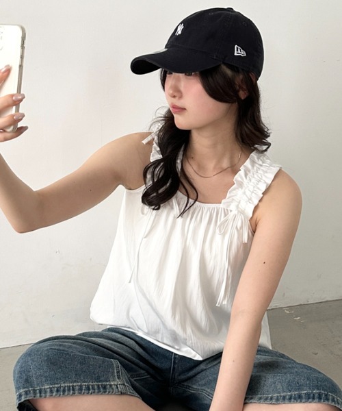 CLEA（クレア）の「ギャザーリボンノースリーブブラウス（シャツ/ブラウス・レディース・ブラック系その他/ホワイト系その他/ブラック/ピンク/ブルー/ホワイト・FREE）」の13枚目の写真