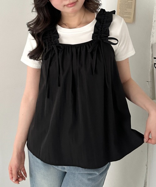 CLEA（クレア）の「ギャザーリボンノースリーブブラウス（シャツ/ブラウス・レディース・ブラック系その他/ホワイト系その他/ブラック/ピンク/ブルー/ホワイト・FREE）」の20枚目の写真