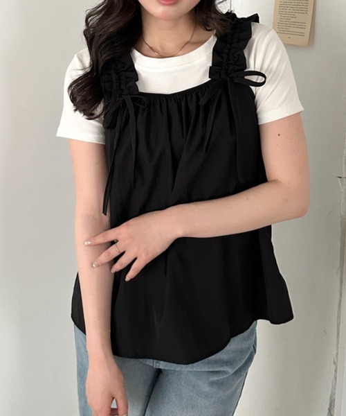 CLEA（クレア）の「ギャザーリボンノースリーブブラウス（シャツ/ブラウス・レディース・ブラック系その他/ホワイト系その他/ブラック/ピンク/ブルー/ホワイト・FREE）」の21枚目の写真
