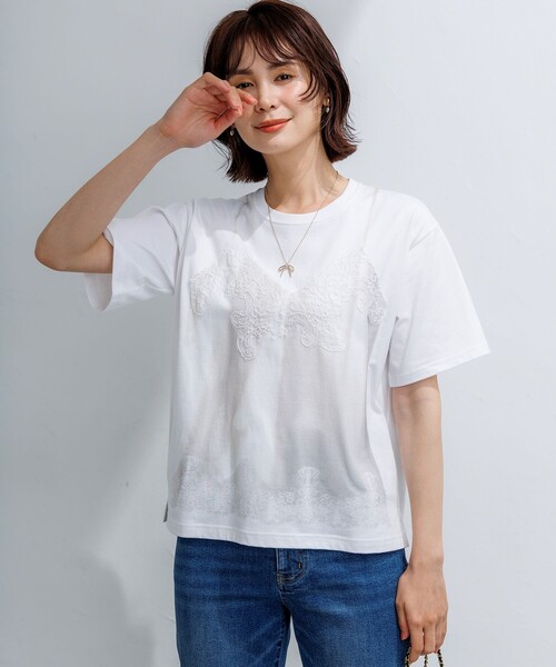組曲（クミキョク）の「【WEB限定】トロンプルイユ レースキャミソール Ｔシャツ（Tシャツ/カットソー・レディース・ホワイト系・2/3）」の2枚目の写真