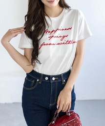 CLEAR BASIC | コード刺繍Tシャツ［骨格ウェーブ/コンパクト/きれいめカジュアル/半袖/ベーシック］(Tシャツ/カットソー)
