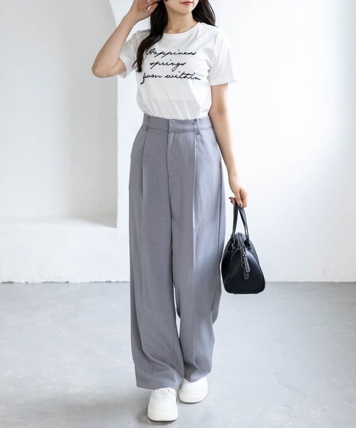 CLEAR BASIC（クリアベーシック）の「コード刺繍Tシャツ［骨格ウェーブ/コンパクト/きれいめカジュアル/半袖/ベーシック］（Tシャツ/カットソー・レディース・ホワイト系その他2/オフホワイト/サックスブルー/ブラック/ネイビー・F）」の21枚目の写真