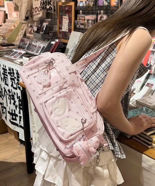 LA VORAGINE（ラ ヴォラジネ）の「キラー バッグ 星柄 天使 コレクション デザイン ユニセックス ショルダーバッグ（ショルダーバッグ・レディース・A/ピンク/ホワイト/ブルー・FREE）」の21枚目の写真