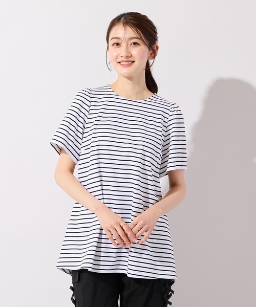 Rose Tiara(ローズティアラ)の「【接触冷感/UVカット】レイヤード風バックリボンカットソー(Tシャツ/カットソー・レディース・オフホワイト・40/42/46)」の1枚目の写真