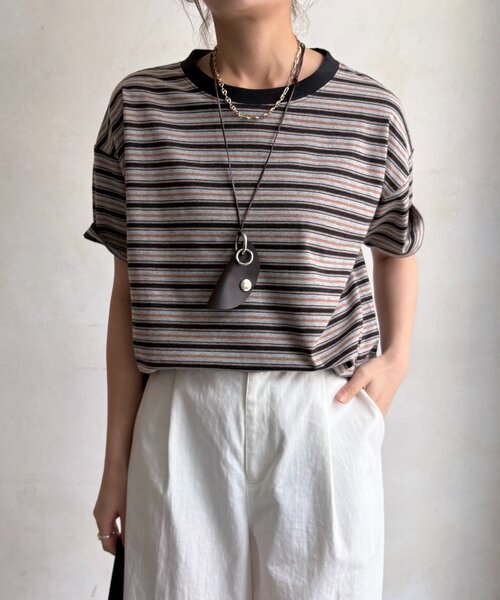DouDou(ドゥドゥ)の「マルチボーダーTEE(Tシャツ/カットソー・レディース・グレー/モカ・FREE)」の17枚目の写真