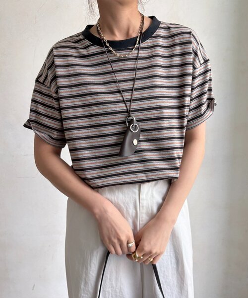 DouDou(ドゥドゥ)の「マルチボーダーTEE(Tシャツ/カットソー・レディース・グレー/モカ・FREE)」の18枚目の写真