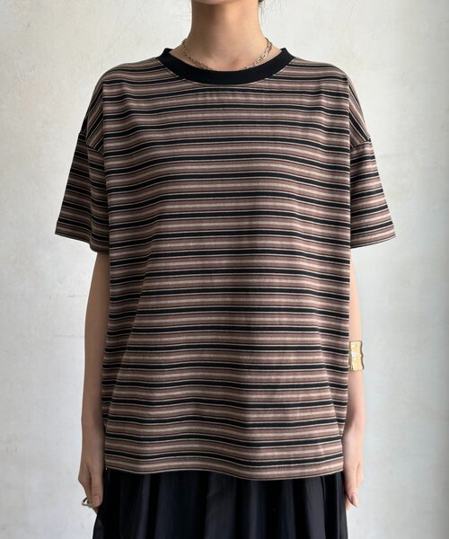 DouDou(ドゥドゥ)の「マルチボーダーTEE(Tシャツ/カットソー・レディース・グレー/モカ・FREE)」の4枚目の写真