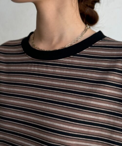 DouDou(ドゥドゥ)の「マルチボーダーTEE(Tシャツ/カットソー・レディース・グレー/モカ・FREE)」の8枚目の写真