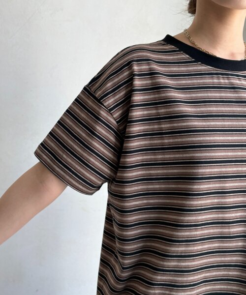 DouDou(ドゥドゥ)の「マルチボーダーTEE(Tシャツ/カットソー・レディース・グレー/モカ・FREE)」の9枚目の写真