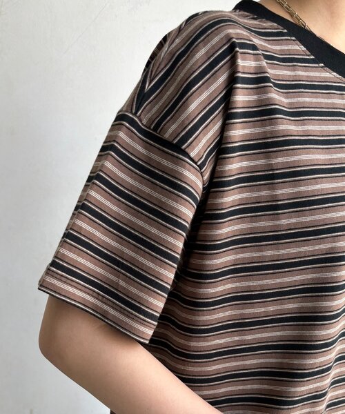 DouDou(ドゥドゥ)の「マルチボーダーTEE(Tシャツ/カットソー・レディース・グレー/モカ・FREE)」の10枚目の写真