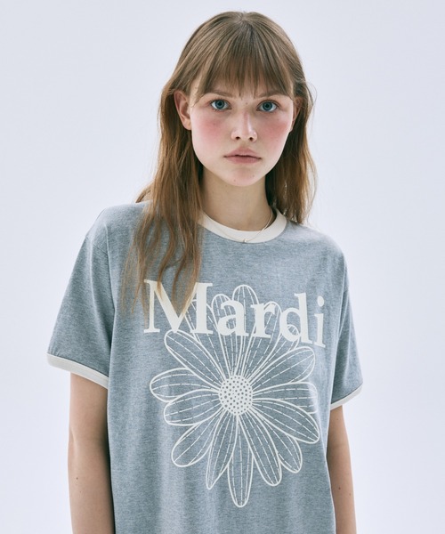 Mardi Mercredi(マルディメクルディ)の「RINGER TSHIRT FLOWERMARDI / リンガー Tシャツ フラワーマルディ(Tシャツ/カットソー・レディース・グレー/ネイビー/アイボリー/ブラック・FREE)」の3枚目の写真