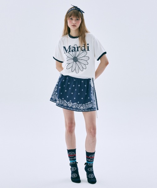 Mardi Mercredi(マルディメクルディ)の「RINGER TSHIRT FLOWERMARDI / リンガー Tシャツ フラワーマルディ(Tシャツ/カットソー・レディース・グレー/ネイビー/アイボリー/ブラック・FREE)」の6枚目の写真