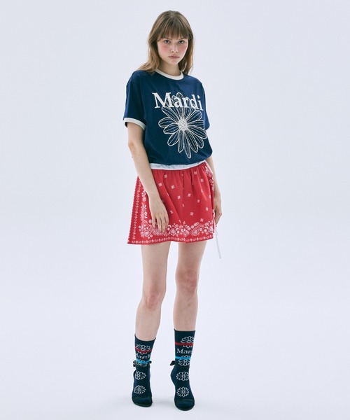 Mardi Mercredi(マルディメクルディ)の「RINGER TSHIRT FLOWERMARDI / リンガー Tシャツ フラワーマルディ(Tシャツ/カットソー・レディース・グレー/ネイビー/アイボリー/ブラック・FREE)」の11枚目の写真