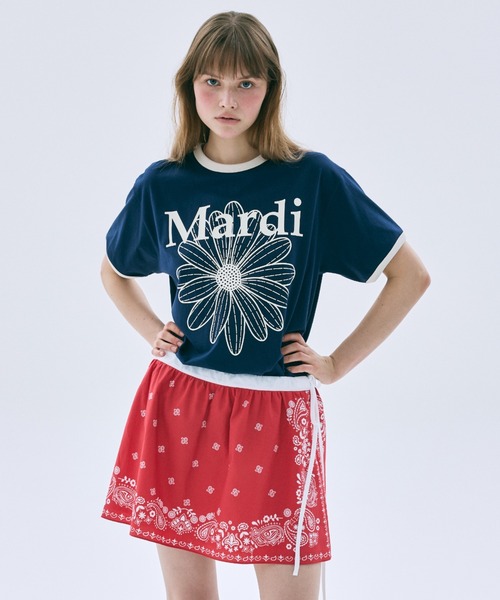 Mardi Mercredi(マルディメクルディ)の「RINGER TSHIRT FLOWERMARDI / リンガー Tシャツ フラワーマルディ(Tシャツ/カットソー・レディース・グレー/ネイビー/アイボリー/ブラック・FREE)」の10枚目の写真