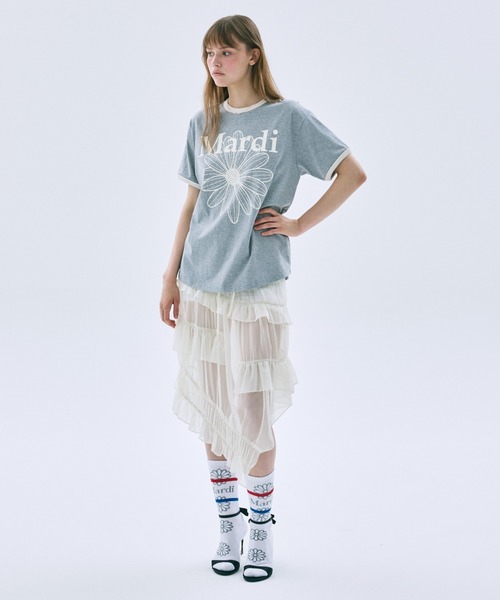 Mardi Mercredi(マルディメクルディ)の「RINGER TSHIRT FLOWERMARDI / リンガー Tシャツ フラワーマルディ(Tシャツ/カットソー・レディース・グレー/ネイビー/アイボリー/ブラック・FREE)」の9枚目の写真