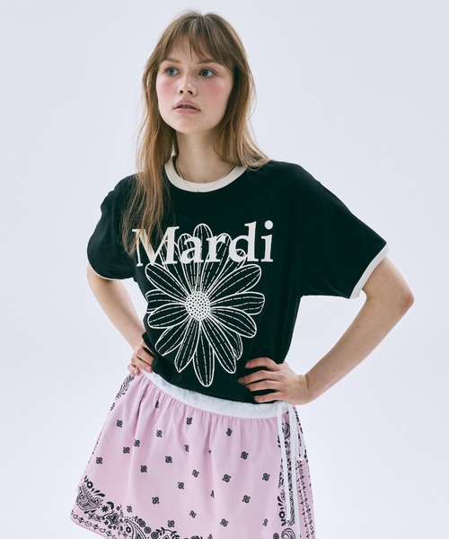 Mardi Mercredi(マルディメクルディ)の「RINGER TSHIRT FLOWERMARDI / リンガー Tシャツ フラワーマルディ(Tシャツ/カットソー・レディース・グレー/ネイビー/アイボリー/ブラック・FREE)」の7枚目の写真