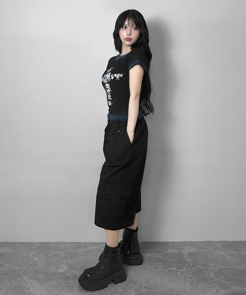 FOLLOWIN(フォロウィン)の「4color/クロスロゴヴィンテージライクTシャツ(Tシャツ/カットソー・レディース・グレー/ブラック/ホワイト/ブルー・FREE)」の19枚目の写真